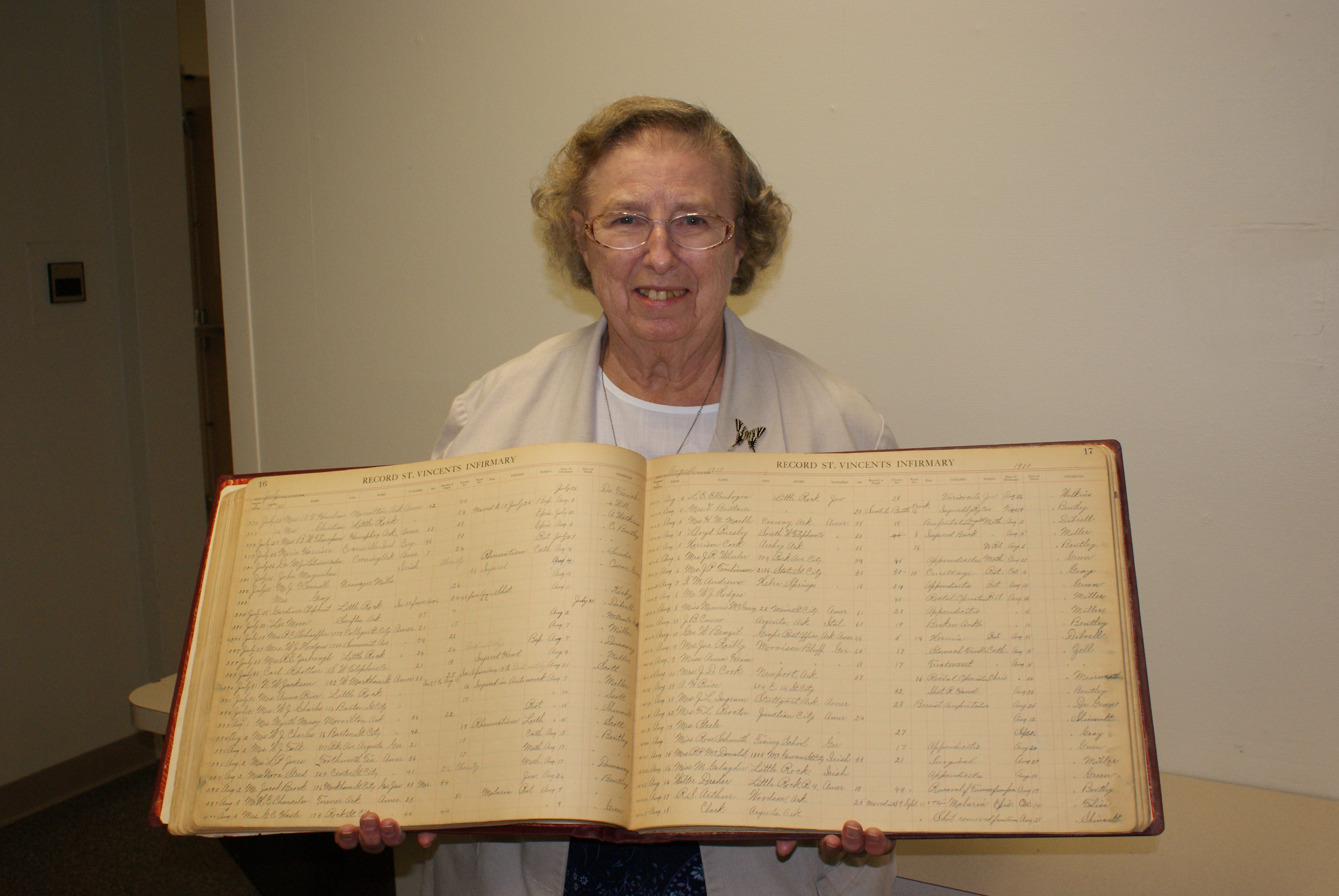 Sister Margaret with the first patient records